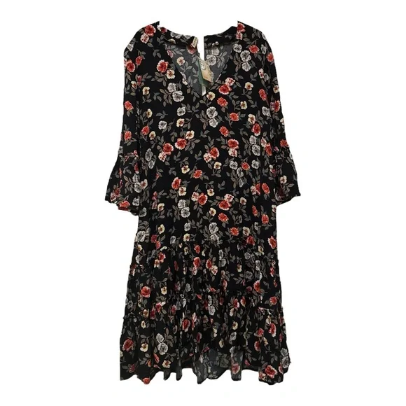 Roper Black and Pink Floral Western Dress with Bell Sleeves Size Medium NWT - Picture 2 of 5